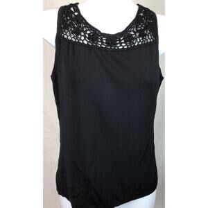Vintage Sleeveless Knit Top L Blk Floral Crochet Tank whimsy Gothic Fairy